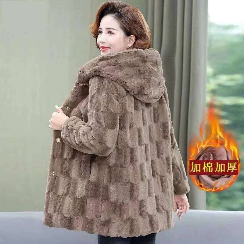 New Mother's Winter High-End Imitation Fur Middle-Aged And Elderly Women's Hooded Thicke Mink Veet Coat