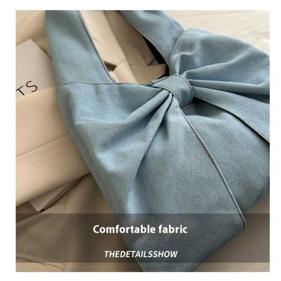 Fashionable and minimalist denim single shoulder handbag exquisite bow tie niche commuting tote bag. Z250617