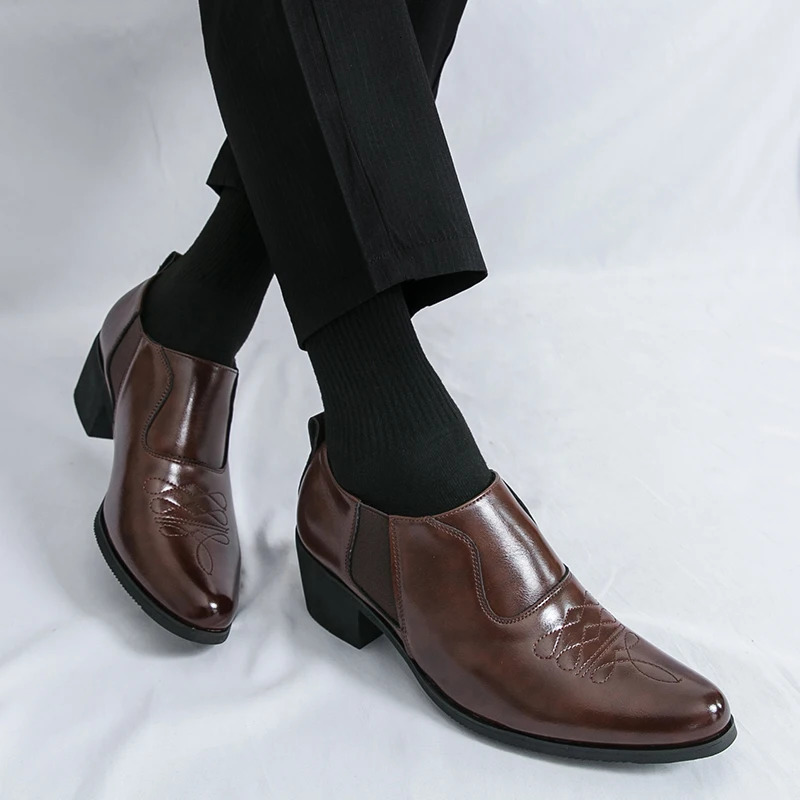 Men Heightened Shoes 6cm High Heels High Quality Leather Shoes Business Party Dress Wedding Shoes Plus Size Slip-on Casual Shoes 250613