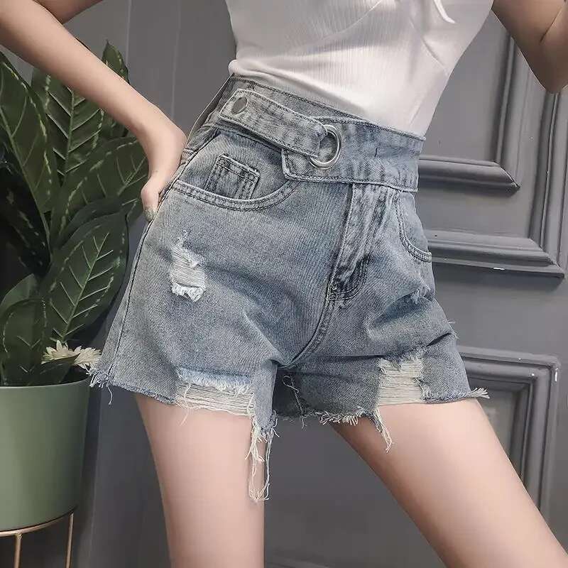 With Waist Pocket Wide Female Short Jeans Pants Trend 2025 Womens Denim Shorts Stretchy To Wear Kpop Cheap Outfits Elegant Hot