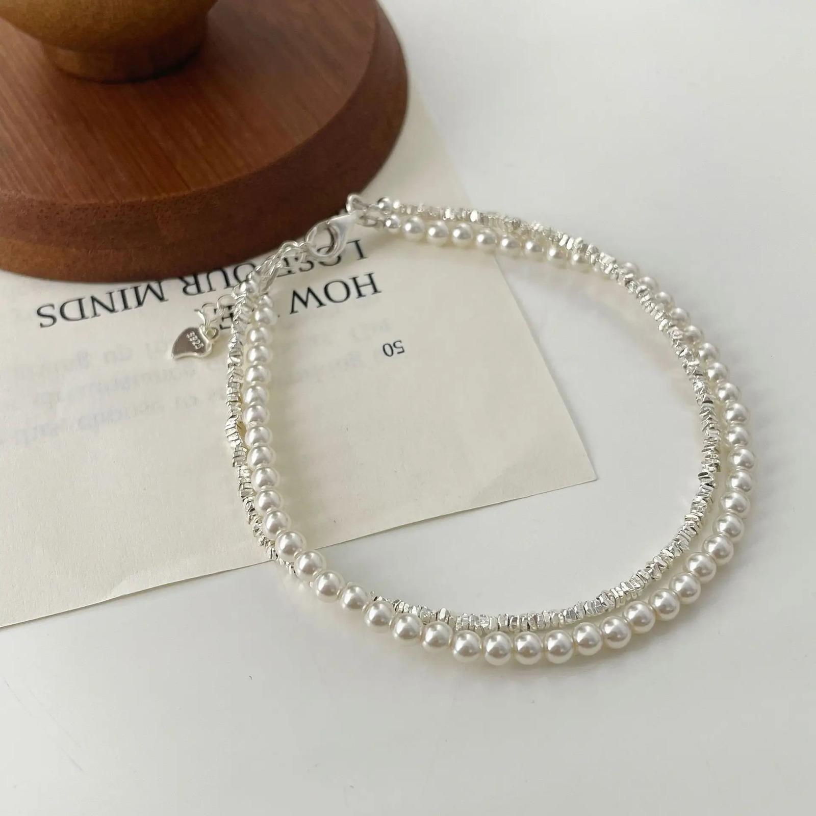 925 Sterling Silver Bracelet Double Layer Pearl Bracelet for Women Girl Vintage Bead Korean Jewelry Charm Bracelet 250616