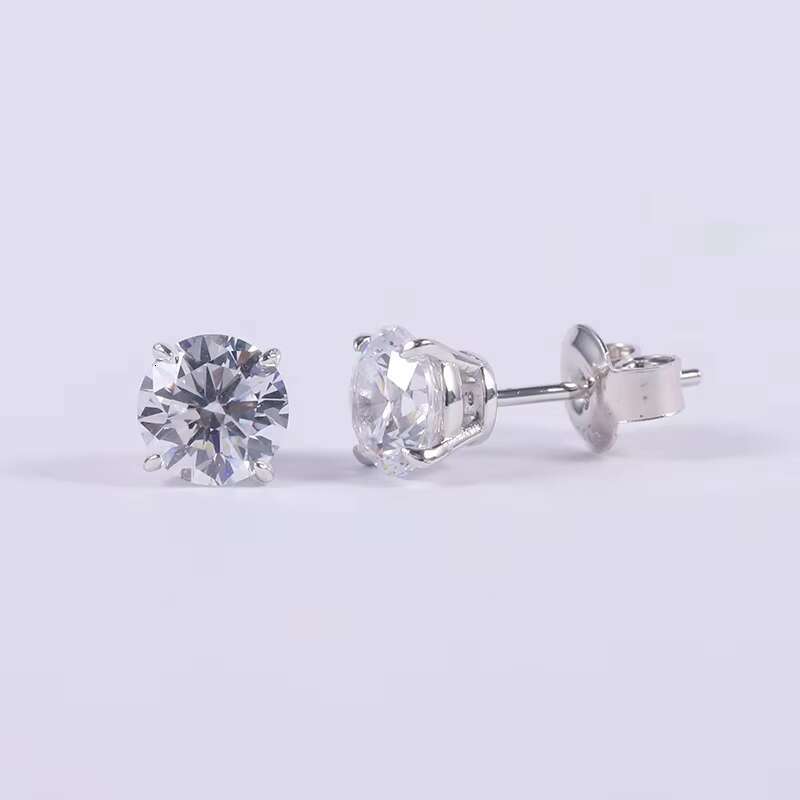 Classic Size Optional Solitaire Moissanite Diamond Stud Earrings 4mm 5mm 6mm 6.5mm 7mm 8mm 925 Sterling Silver Stud Earrings