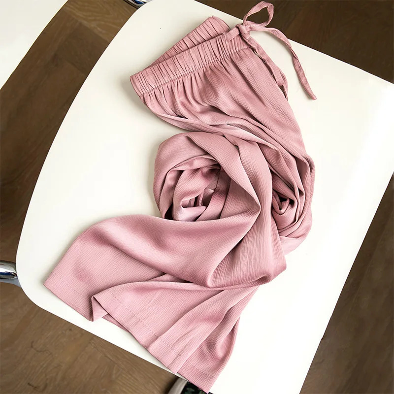 Summer Clothes Pants Women High Waist Satin Straight Pants Ice Silk Sun Protection Casual Pants Smooth Loose Fitting 250616