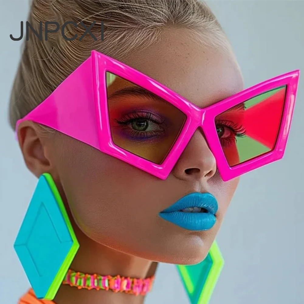 JNPCXI Fashion Oversized Cat Eye Sunglasses Women Red Shades UV400 Retro Gradient Men Wide Legs Sun Glasses 250616
