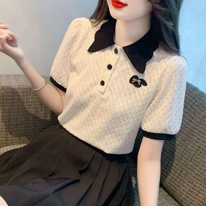 Slim Female Tee Womens Polo Shirts Summer Outfit High Quality Korean Popular Clothes Clothing Trend 2025 Pretty Sales T-shirts