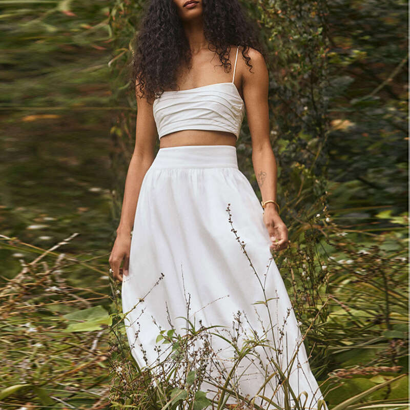Maxi Dress for Women Party Dresses for Women N817 Summer 2025 Solid Color Square Neck Strap Two-piece Long High Skirt French Vacation Style