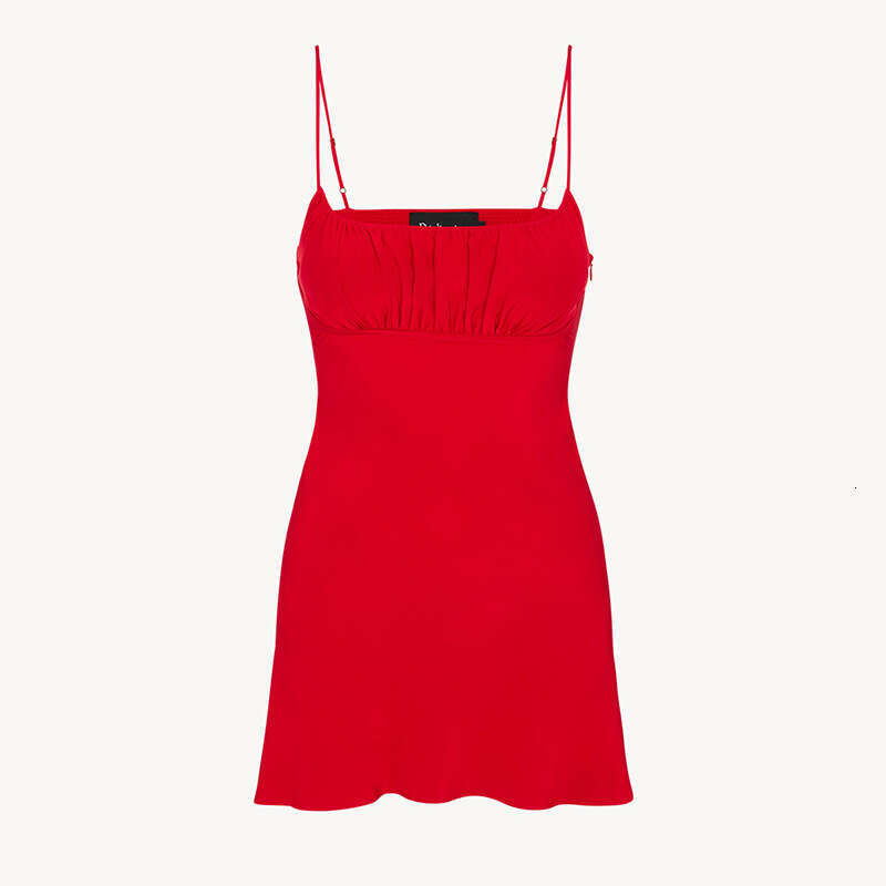 June Wedding Guest Dress for Women Floral Dress 722 Summer 2025 Solid Color 23mm Silk Square Neck Slim Fit Short Sexy Strap Dress for Beach Vacation