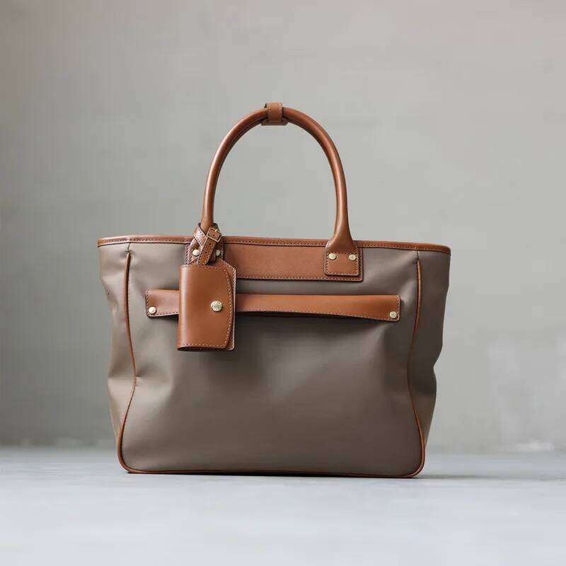 Classic Women Briefcase High Quality Tote Bag Large Capacity Commuting Handbag No Crease Nylon With First Layer Oil Wax Leather