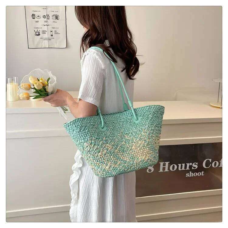 Fashion New Women's Woven Summer Beach Large Capacity Bucket Shoulder Bag