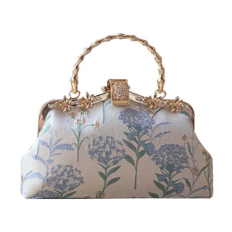 Vintage Fashion Wedding Bag Flowers Diamond Top Handle Lock Bags Chain Women Shoulder Crossbody Bag Bags Womens Handbags Purses Z250617