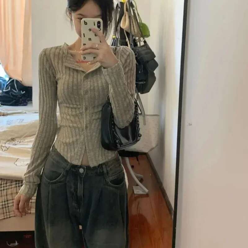 Long Sleeve Commute Tops Polo Neck T Shirt for Women Slim Woman Tshirt Shirts New Cheap Clothes Aesthetic Fashion 2025 Basic Y2k