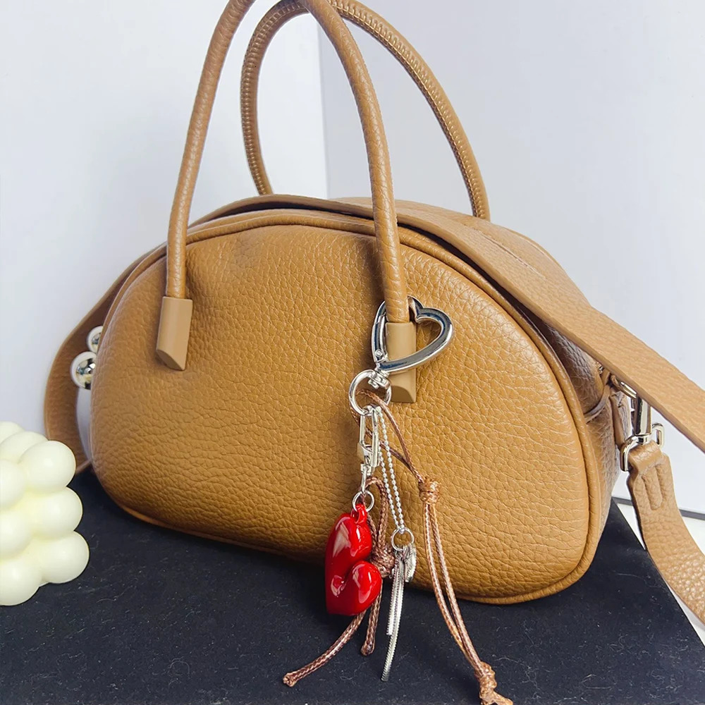 Fashion Red Love Y2k Keychain Korean Charm Bag Pendant Handmade Beaded Bownot Keyring Vintage Red Metal Hanging Accessories 250616