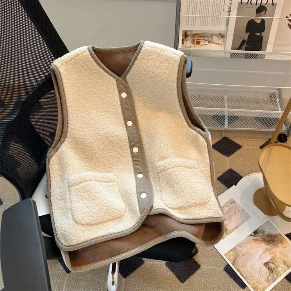 Half Short Womens Vests Solid Color Lightweight Padded Pretty Autumn Lady Lamb Plush Giletes Clothes Fashion 2025 Cold Youthful