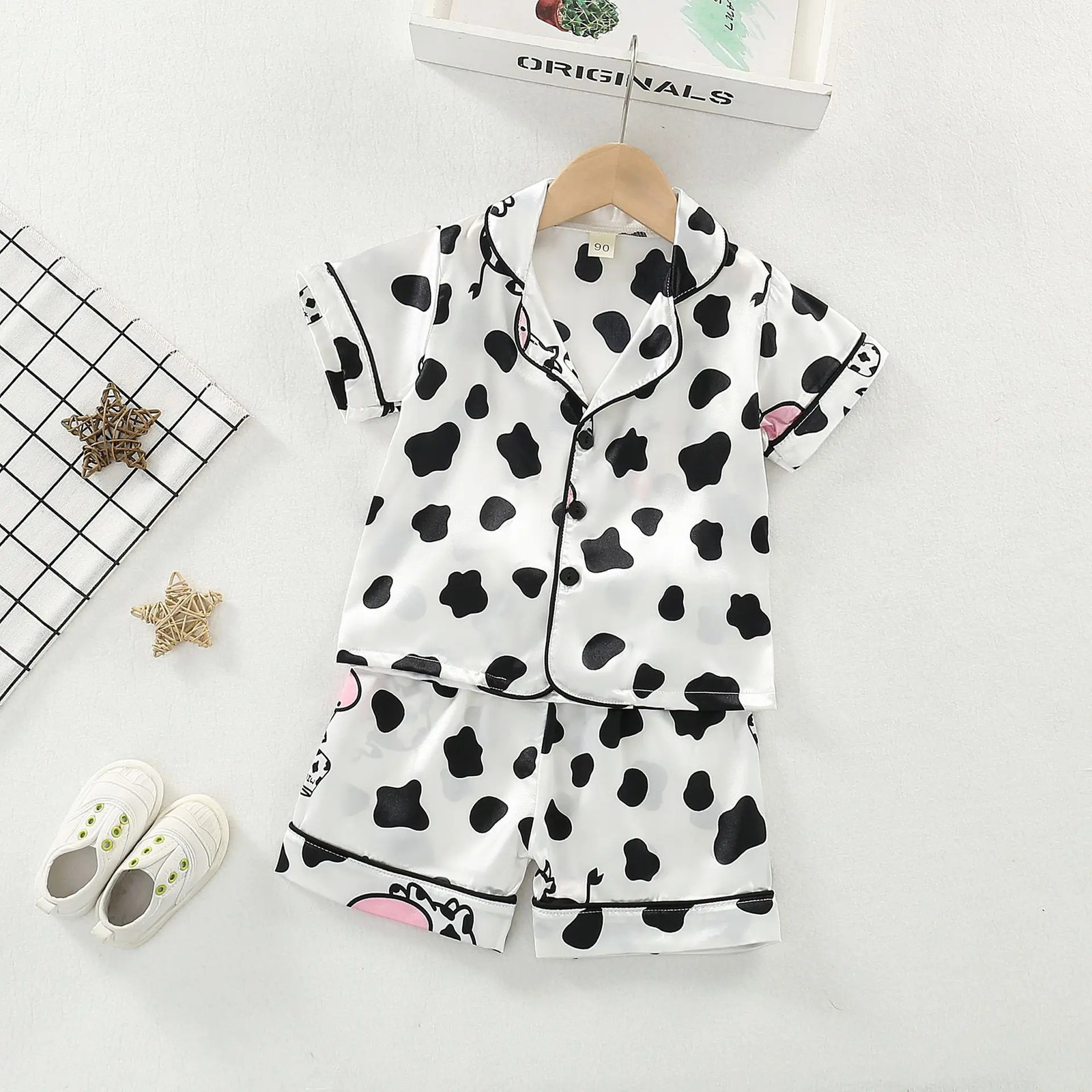 Children Summer Baby Boys Girls Short Sleeve Satin Bear T-shirts Pants Home Pajama 2Pcs/Sets Toddler Kids Sleepwear Clothes 250617