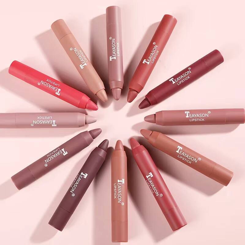 3PCS/set Velvet Matte Lipstick Pen Cosmetics Waterproof Lasting Nude Crayon Lipsticks Non Sticky Brown Lip Liner Pencil Makeup happy