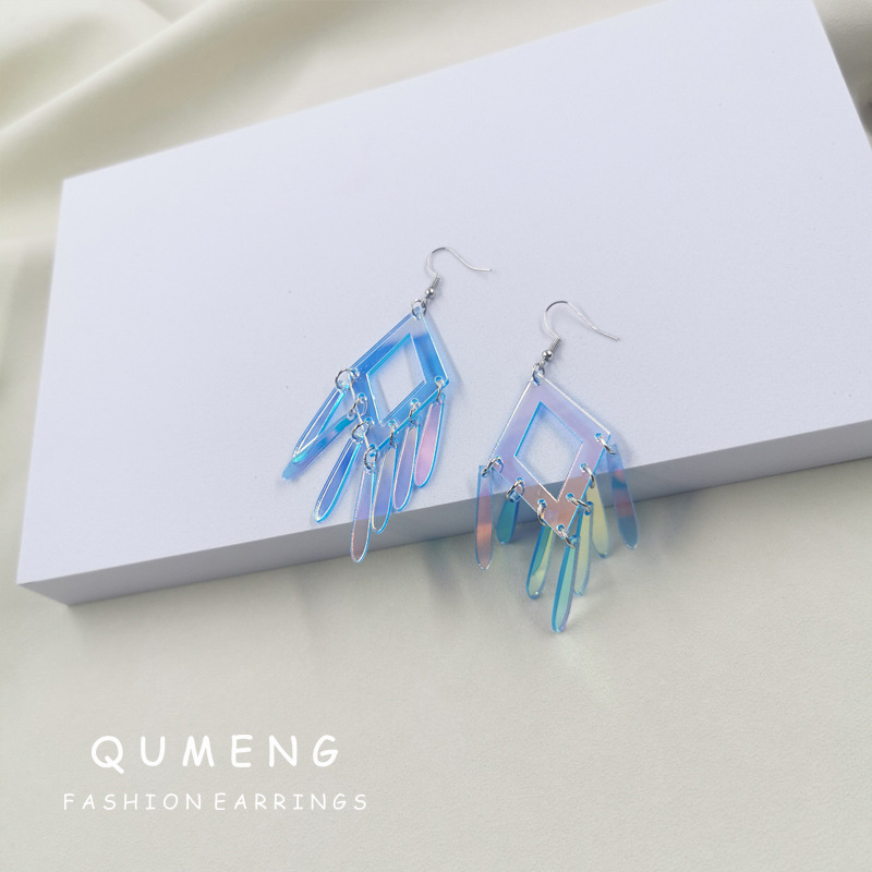 Women's Earrings 4PCS/LOT Acrylic Illusory Color Geometric Long Drop Earrings for Womens Trendy Jewelry Fashion Accessories