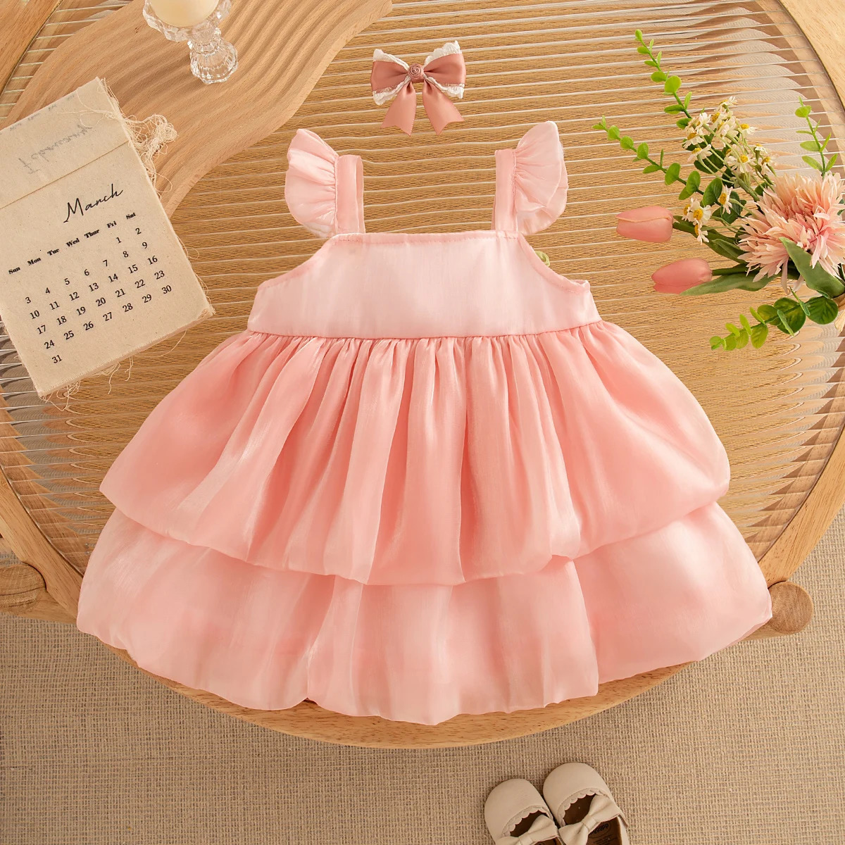 Baby Girl Clothes Summer Tulip Pattern Solid Color Halter Puffy Girl Kids Dress Cute Casual Princess Dress for Baby Girl 250617
