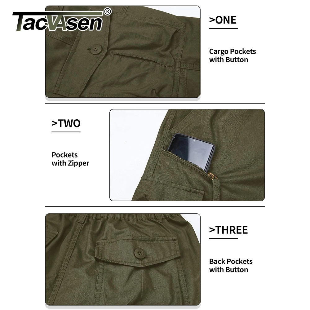 TACVASEN Cotton Below Knee Length 3/4 Long Shorts Mens Outdoor Pants Multi Pocket Summer Twill Work Cargo Pants Man 250529CJ
