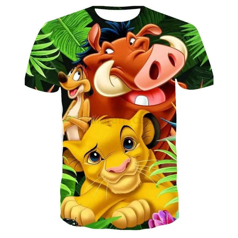 Disney 2024 Summer Disney The Lion King Simba 3D Print T-Shirt Kids Short Sleeve T-Shirts Casual Boys Girls Tops Men Women Clothing W250617