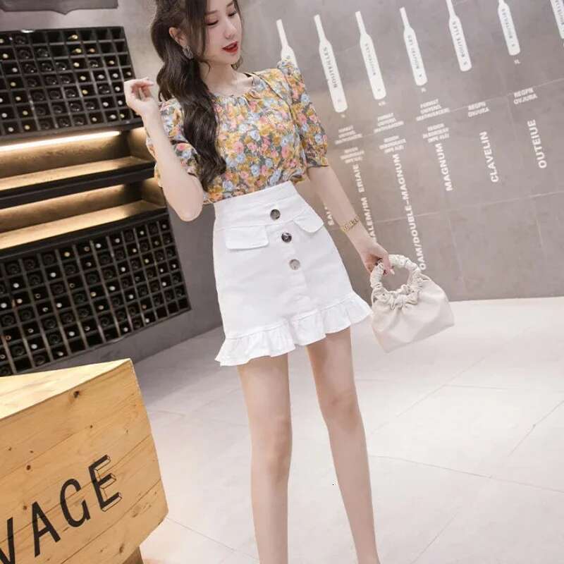 High Waist Woman Denim Skirt Ruffle Sexy Jeans Skirts for Women Vintage Chic and Elegant Clothing Trend 2025 Y2k Harajuku A Line