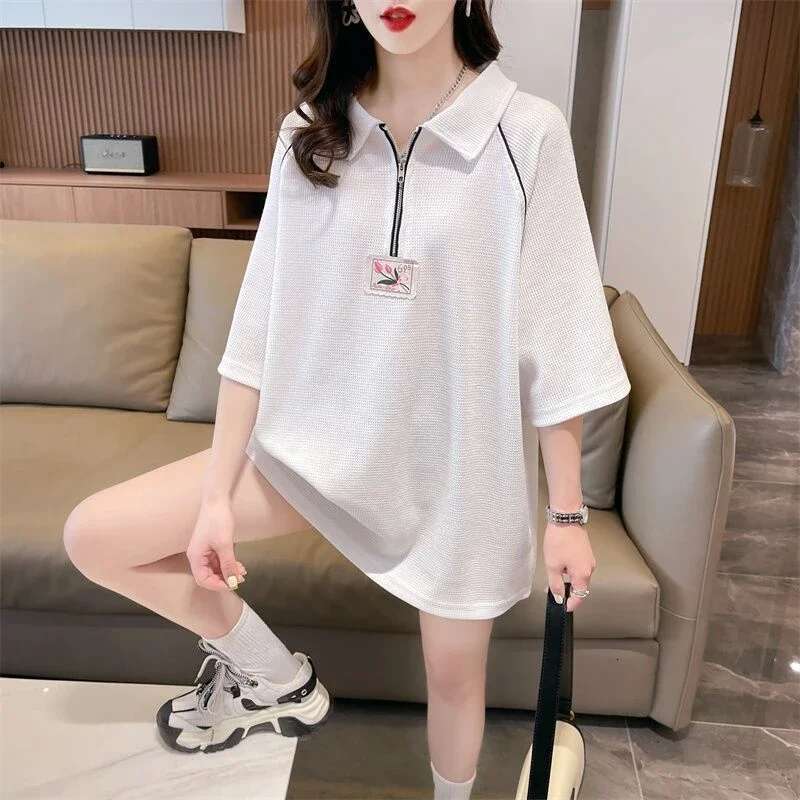 Summer Outfit Woman Tshirt Plain Polo Neck T Shirt for Women Womens Short Sleeve T-shirt Fashion 2025 Pulovers on Offer New Y2k