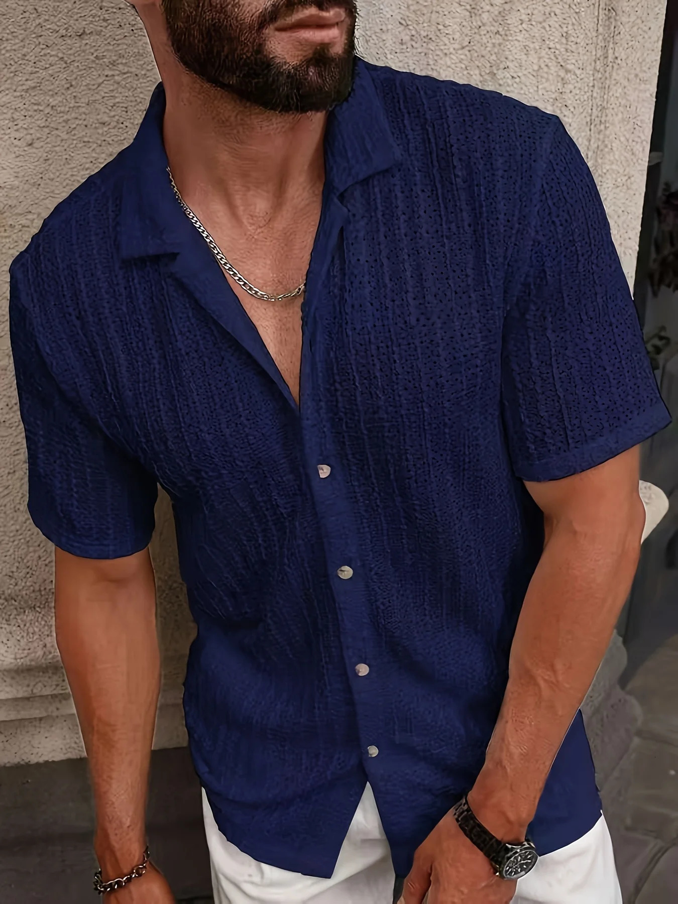 Mens Clothing Breathable And Fashionable Causal Short-Sleeved Shirts Lapel Solid Color Buttons Decorations Man Shirts 250614