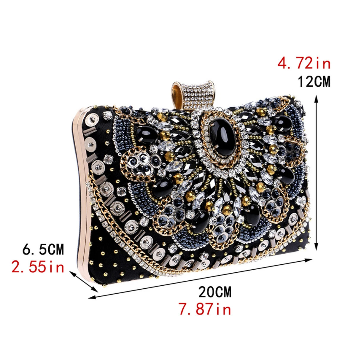 Embroidery Women Clutch Bags Beading Party Small Evening Black Color Satin Lady Handbags 250614