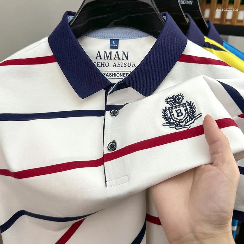 Men's Polos Fashion Classic Striped Men Polo Shirt Comfortable Short Sleeve High-end Designer Brand Letter Embroidery Summer Casual T-shirt