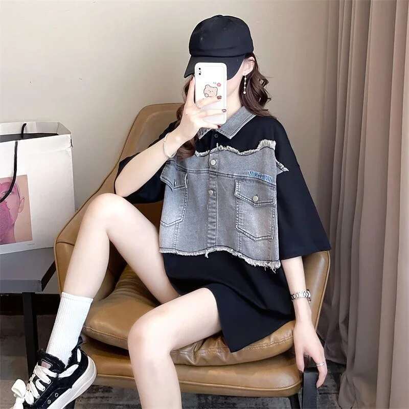 Graphic Polo Neck T Shirt for Women Woman Tshirt Summer Outfit Womens Short Sleeve T-shirt Synthetic High Quality Youth Basic