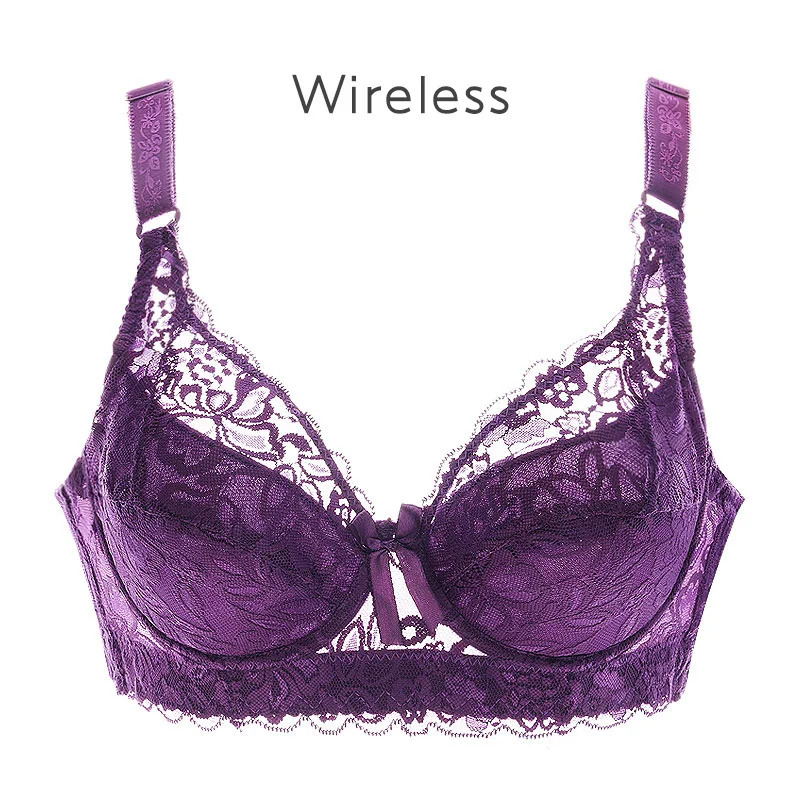 Womens Sexy Lace Wireless Push Up Bra Sexy Wire Free Bras For Women Plus Size 75-105 B C D Thin Cup Bralette Lingerie Intimates 250617