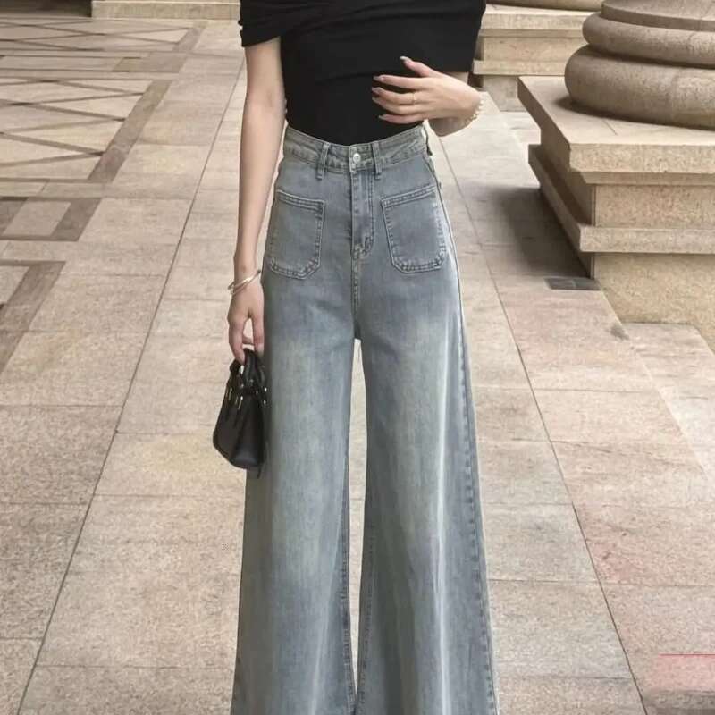 Womens Jeans Wide Leg Loosefit Female Cowboy Pants Stylish Retro Fashion Casual Shiny Pant Emo Harajuku Unique Cool Trousers
