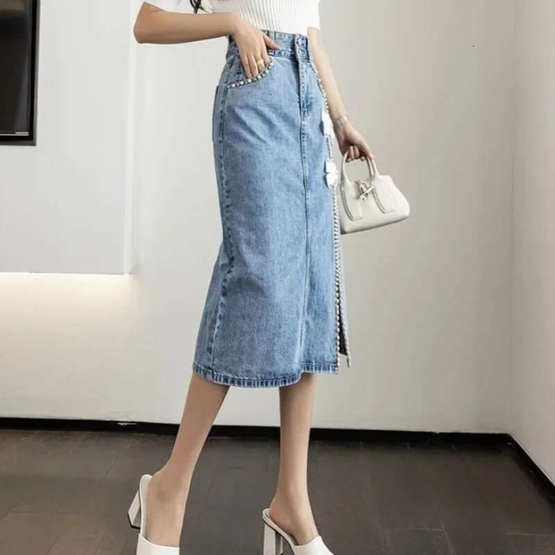 With Slit Jeans Skirts for Women High Waist Harajuku A Line Y2k Vintage Aesthetic Cheap Summer 2025 Streetwear Woman Denim Skirt