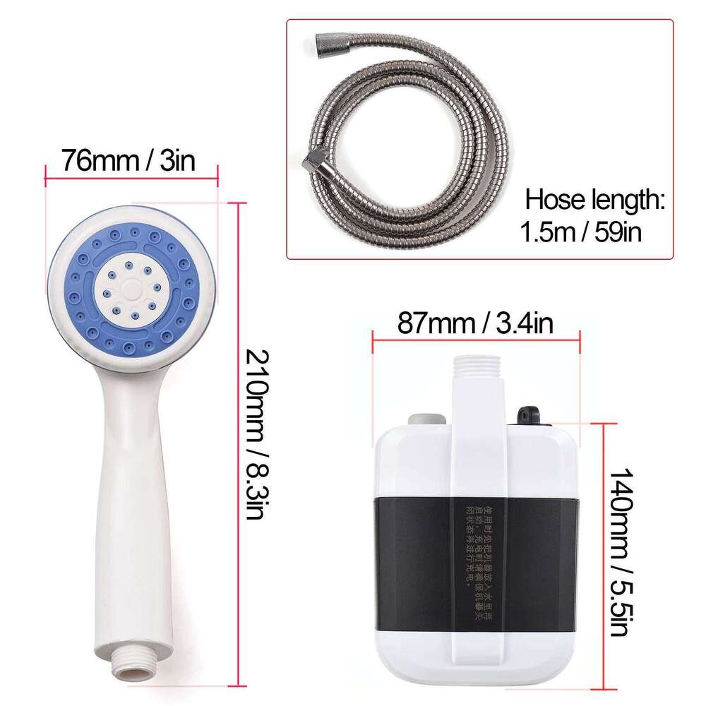 Rechargeable Portable Camping Shower Head Bathing 3.7V Pump 4.9ft for Outdoor Travel Hiking Beach Pet Cleaning Equipment