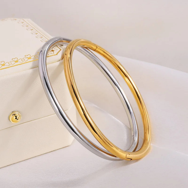 ZAKOL Waterproof Stainless Steel Cuff Bracelet Bangles for Women Smooth Metal Openable Bracelets Jewelry Gift 250606
