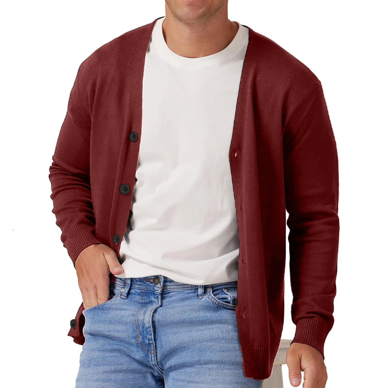 Mens Vintage Long Sleeve Cardigan Sweater with Button V Neck Knitted Sweaters Lightweight Outdoor Casual Coats 250616