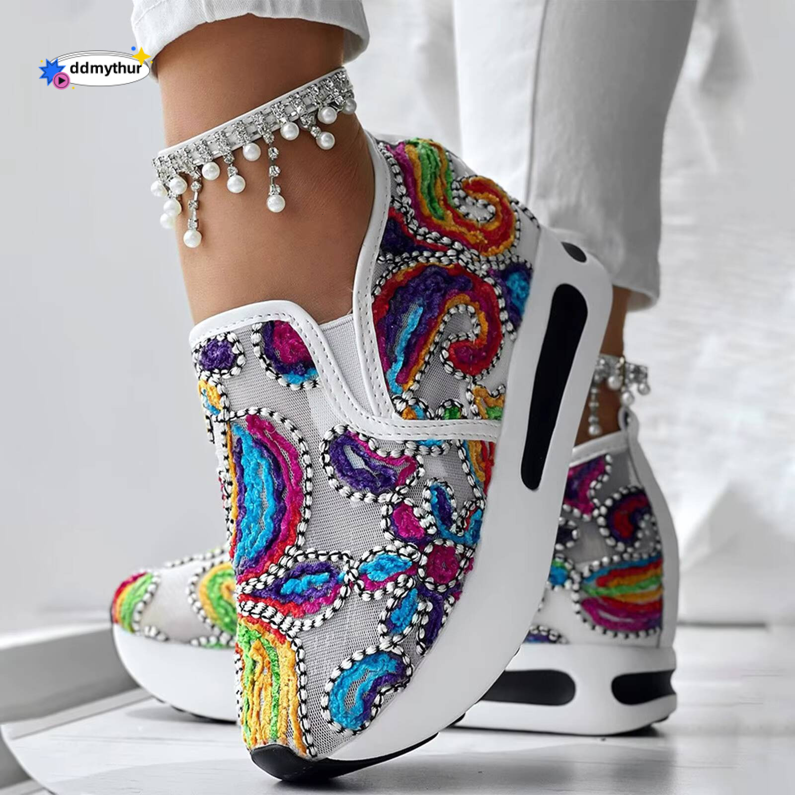 Summer Walking Sandals For Women Women'S Floral Embroidered Mesh Sneakers Breathable Spring And Insulated Casual Shoes ddmythur