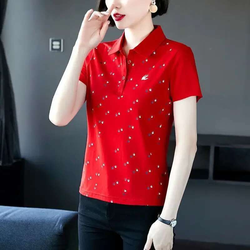 Short Sleeve Womens Polo Slim Female Tee Pretty Casual Tops Youthful Elegant Korean Clothing with Collar in Trend 2025 T-shirts