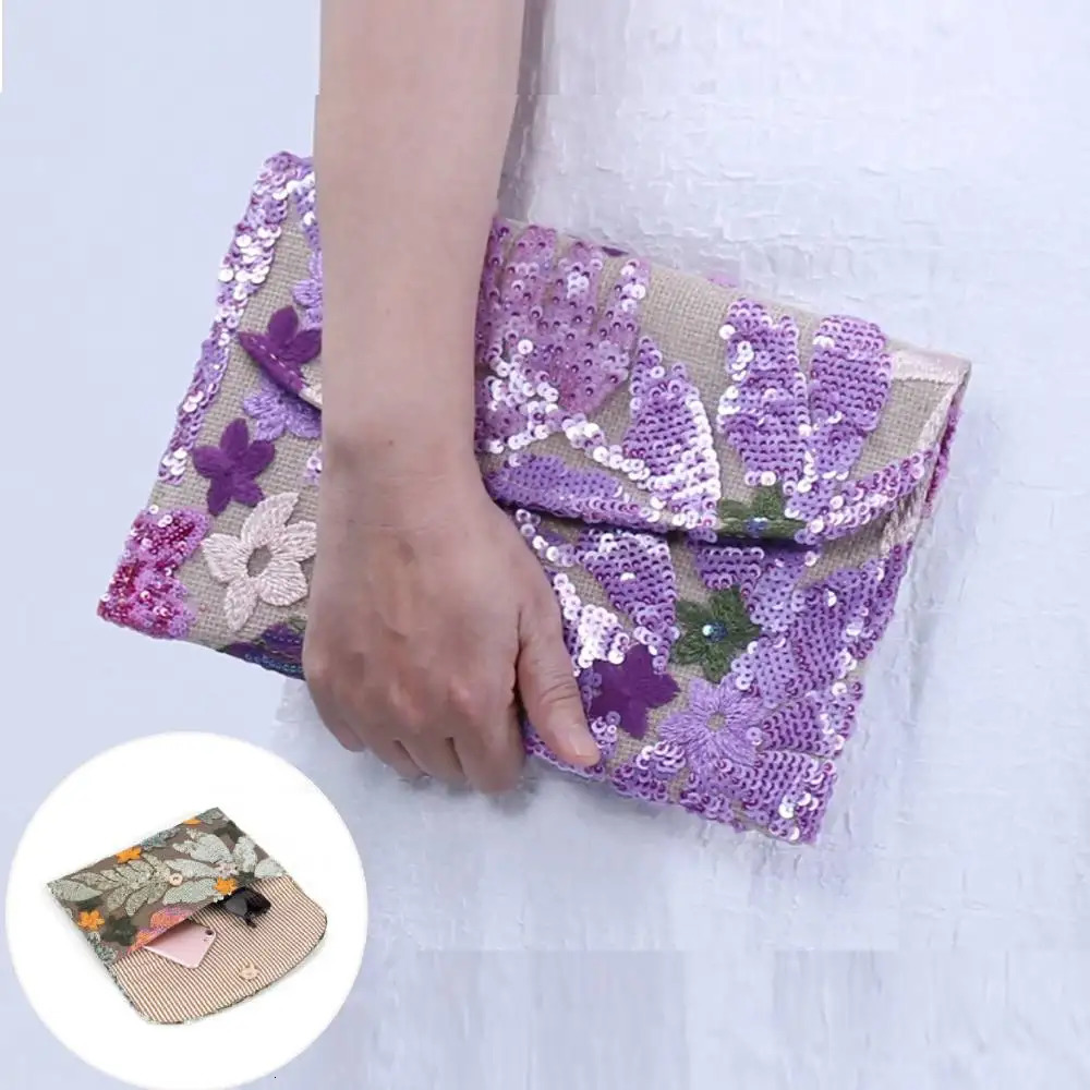 Sequin Embroidered Flowers Evening Clutch Bag Party Purse Envelope Package for Women Wedding Vacation Travel 250617