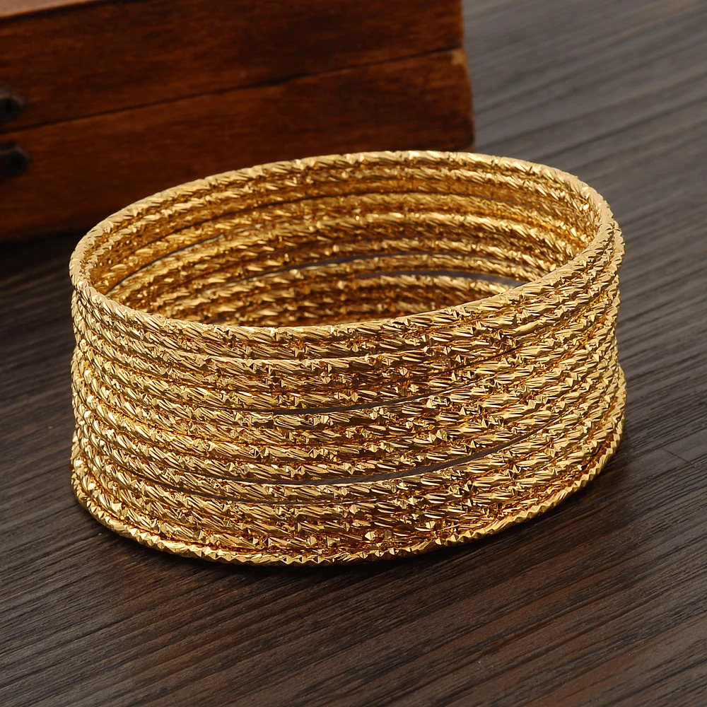 15PCS Gold Plated Bangles Ethiopian Africa Fashion Gold Color Bangles For Women African Bride Wedding Bracelet Jewelry Gifts 250616