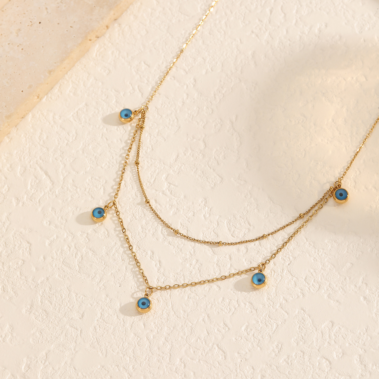 New Double Layer Demon Titanium Steel for Women Trendy Versatile Design Blue Eye Sweater Chain Necklace
