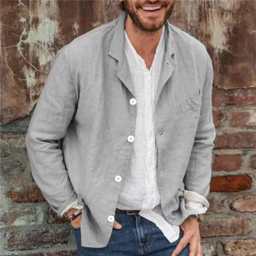 Cotton Linen Mens Extremely Thin Jacket Spring Summer Solid Lapel Shirts Casual Coat Men thin Loose Blazers Basic Cardigan 250617