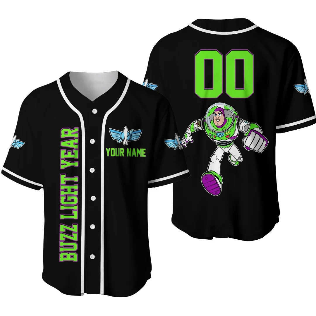 Disney Toy Story Buzz Lightyear Baseball Uniform Mens And Womens Short-Sleeved Button-Down Shirt Disney Baseball Uniform Casual Sport W250617