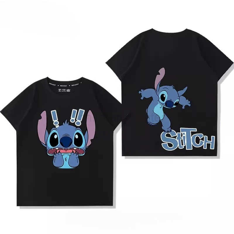 Disney Childrens Summer Cute Versatile T-shirt Stitch Cartoon Creative Printing 100% Cotton T-shirt Comfortable Soft Fashion T-shirt W250617