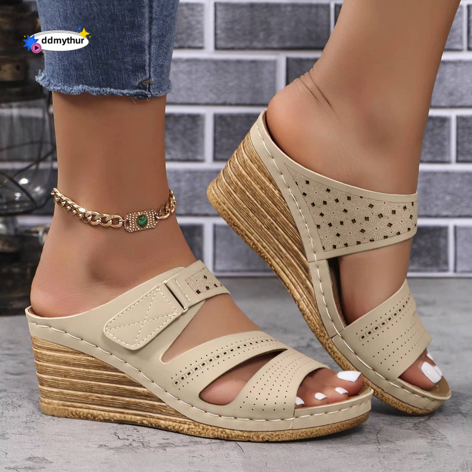 Booties Women'S Summer Open Toe Leather Slope Heel Sandal Slippers Casual Comfortable Outdoor Womens Slipper ddmythur