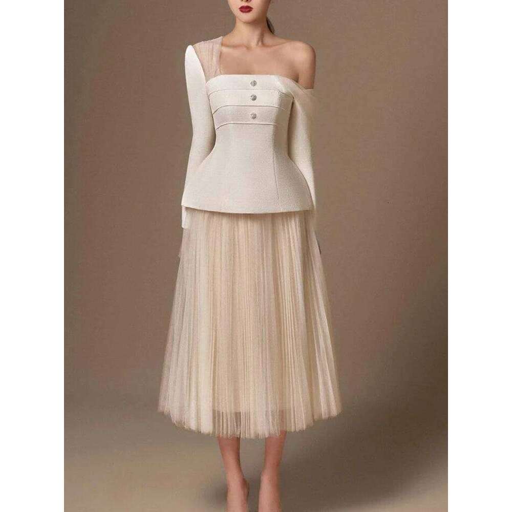 Designer Clothing 2025 TWOTWINSTYLE Slimming Two Piece Set For Women Diagonal Collar Long Sleeve Tunic Top High Waist A Line Skirt Fashion Sets Female