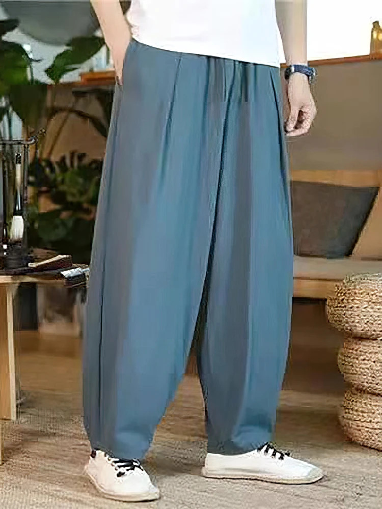 Baggy Cotton Linen Pants Men Casual Wide leg Oversize Jogger Linen Trousers Old Money Vintage Drawstring Sweatpants Male 2025 250614