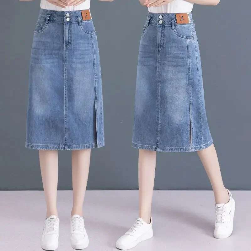 Female Jeans Skirts High Waist With Slit A Line Premium Clothing Sales Harajuku New In Summer 2025 Stylish Womens Denim Skirt