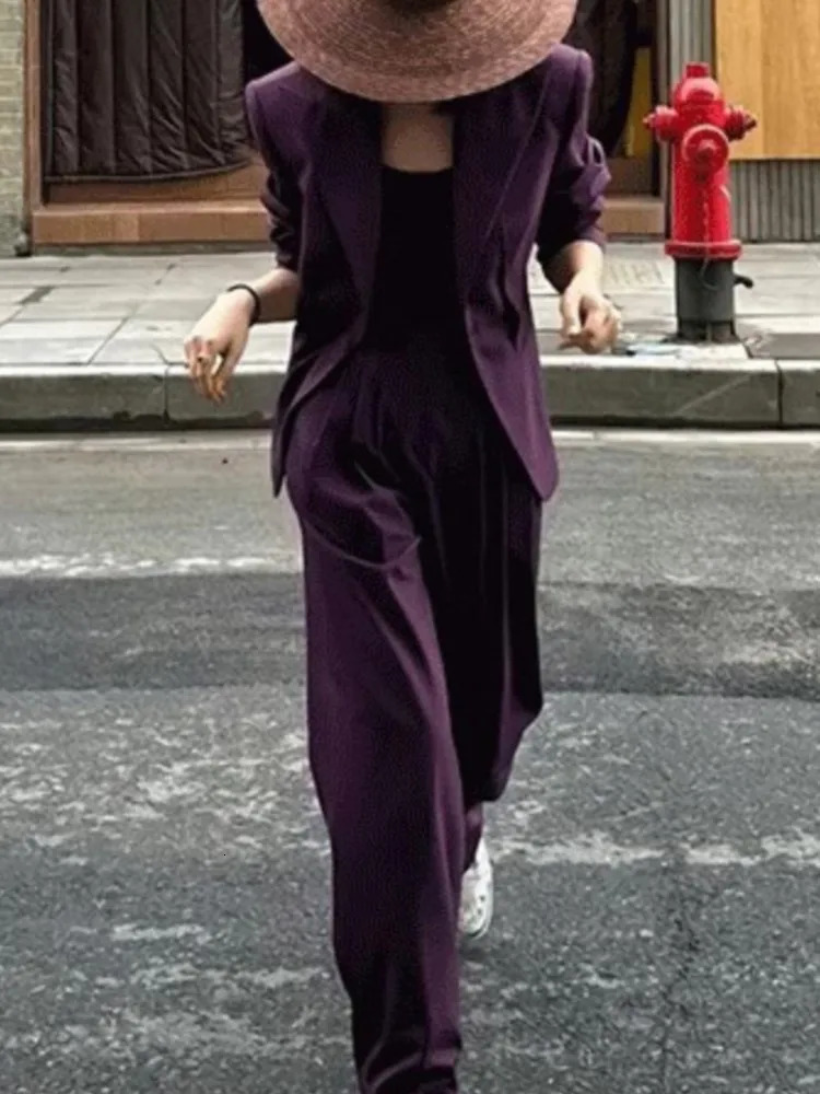 Fashion Ladies Pantsuit Formal Women Office Business Work Wear Blazer and Trousers Purple 2 Piece Set Female Clothes Outfits 250612