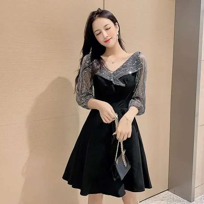 A Line Korean Style Midi Mesh Womens Long Sleeve Dresses New Features of In Fashion Summer 2025 Elegant Party Xxl Female Dress
