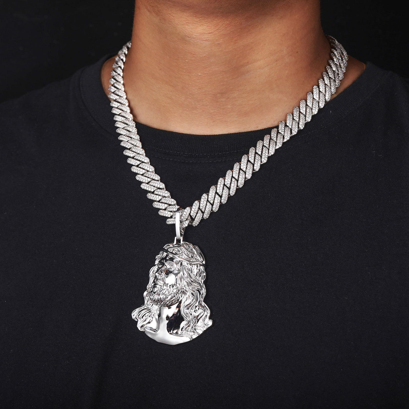 Hip Hop Jesus Face Pendant Necklace Real Gold Plated Religious Jewelry for Men